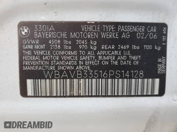 2006 BMW 3 Series 330i с VIN WBAVB33516PS14128, выставлен на аукционе Copart как лот 82247535 с пробегом 244 971 миль миль и Списание • Salvage title. История ставок и продаж доступна на DreamBid. Изображение 12.