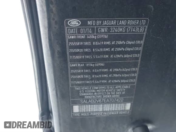 2014 Land Rover Discovery с VIN SALAB2V67EA707422, выставлен на аукционе IAAI как лот 41442017 с пробегом 123 055 миль миль и . История ставок и продаж доступна на DreamBid. Изображение 9.