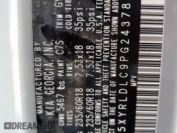 2023 Kia Sorento X-Line S with VIN 5XYRLDLC9PG243788, listed as a Copart auction lot 66151745 with 111,381 mi miles and Salvage title. Bid and sale history available at DreamBid. Image 13.