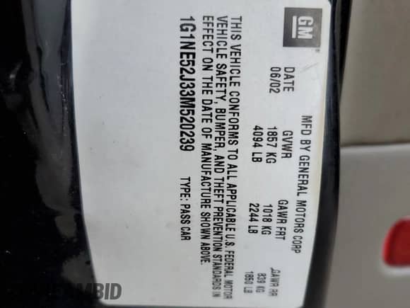 2003 Chevrolet Malibu LS с VIN 1G1NE52J33M520239, выставлен на аукционе Copart как лот 45324504 с пробегом Не указан миль и На запчасти • Non repairable. История ставок и продаж доступна на DreamBid. Изображение 12.