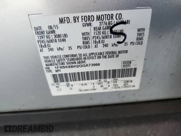 2016 Ford Explorer с VIN 1FM5K8BH2GGA73966, выставлен на аукционе Copart как лот 71784735 с пробегом 121 628 миль миль и Списание • Salvage title. История ставок и продаж доступна на DreamBid. Изображение 13.