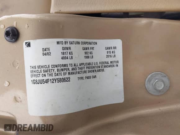 2002 Saturn LS с VIN 1G8JU54F12Y580622, выставлен на аукционе IAAI как лот 42252725 с пробегом 175 499 миль миль и . История ставок и продаж доступна на DreamBid. Изображение 9.