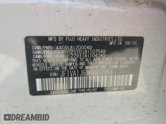 2017 Subaru WRX Limited with VIN JF1VA1J63H8802864, listed as a Copart auction lot 67848945 with 87,961 mi miles and Salvage title. Bid and sale history available at DreamBid. Image 13.