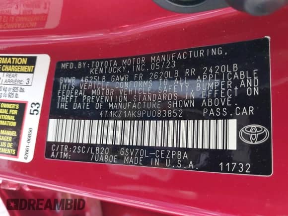 2023 Toyota Camry TRD с VIN 4T1KZ1AK9PU083852, выставлен на аукционе IAAI как лот 42407855 с пробегом 19 781 миль миль и . История ставок и продаж доступна на DreamBid. Изображение 9.