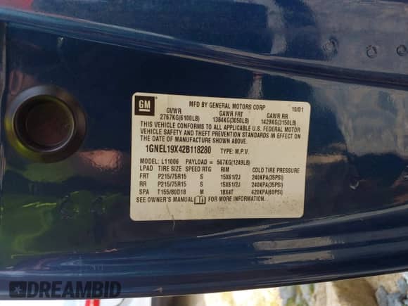 2002 Chevrolet Astro с VIN 1GNEL19X42B118280, выставлен на аукционе IAAI как лот 43071326 с пробегом 149 171 миль миль и . История ставок и продаж доступна на DreamBid. Изображение 9.