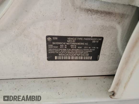 2015 BMW 3 Series 328i z VIN WBA3A5G5XFNP34338, wystawiony jako Copart lot #82522135 z przebiegiem 138 362 mil mil oraz Czysty tytuł • Clean title. Historia ofert i sprzedaży dostępna na DreamBid. Obrazek 12.