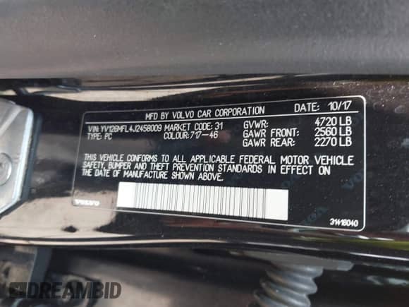 2018 Volvo S60 Dynamic с VIN YV126MFL4J2458009, выставлен на аукционе IAAI как лот 42396373 с пробегом 175 270 миль миль и . История ставок и продаж доступна на DreamBid. Изображение 9.