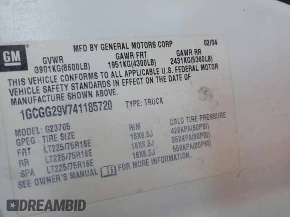 2004 Chevrolet Express Cargo с VIN 1GCGG29V741185720, выставлен на аукционе Copart как лот 47663105 с пробегом 349 215 миль миль и Списание • Salvage title. История ставок и продаж доступна на DreamBid. Изображение 15.