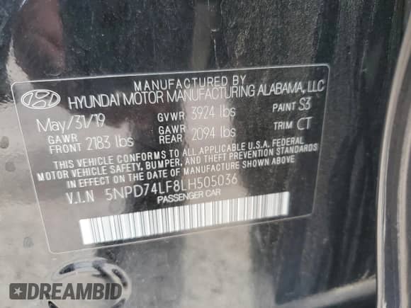 2020 Hyundai Elantra SE с VIN 5NPD74LF8LH505036, выставлен на аукционе Copart как лот 63349905 с пробегом 177 121 миль миль и Списание • Salvage title. История ставок и продаж доступна на DreamBid. Изображение 13.