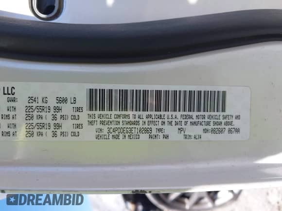2014 Dodge Journey R/T with VIN 3C4PDDEG3ET102869, listed as a IAAI auction lot 42607842 with Not provided miles and . Bid and sale history available at DreamBid. Image 9.