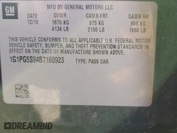 2011 Chevrolet Cruze 2LT с VIN 1G1PG5S94B7160923, выставлен на аукционе Copart как лот 70264295 с пробегом 235 255 миль миль и Списание • Salvage title. История ставок и продаж доступна на DreamBid. Изображение 12.