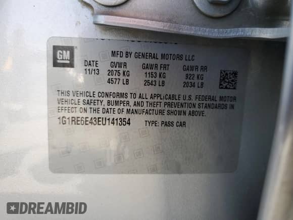 2014 Chevrolet Volt с VIN 1G1RE6E43EU141354, выставлен на аукционе Copart как лот 70380025 с пробегом 285 117 миль миль и Чистый • Clean title. История ставок и продаж доступна на DreamBid. Изображение 12.