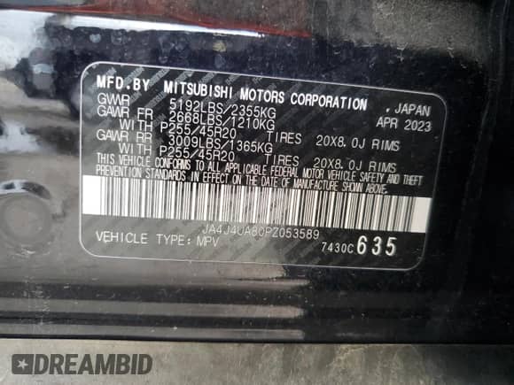 2023 Mitsubishi Outlander SE с VIN JA4J4UA80PZ053589, выставлен на аукционе Copart как лот 83873125 с пробегом 51 613 миль миль и На запчасти • Non repairable. История ставок и продаж доступна на DreamBid. Изображение 13.