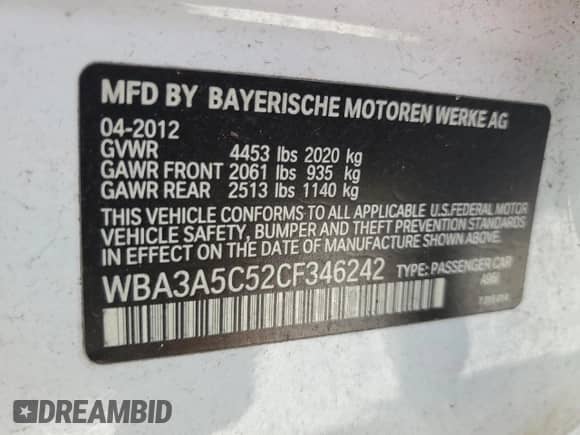 2012 BMW 3 Series 328i с VIN WBA3A5C52CF346242, выставлен на аукционе Copart как лот 89498315 с пробегом 81 127 миль миль и Чистый • Clean title. История ставок и продаж доступна на DreamBid. Изображение 12.