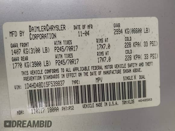 2005 Dodge Durango SLT с VIN 1D4HD48D15F539837, выставлен на аукционе IAAI как лот 43155762 с пробегом 215 541 миль миль и . История ставок и продаж доступна на DreamBid. Изображение 9.