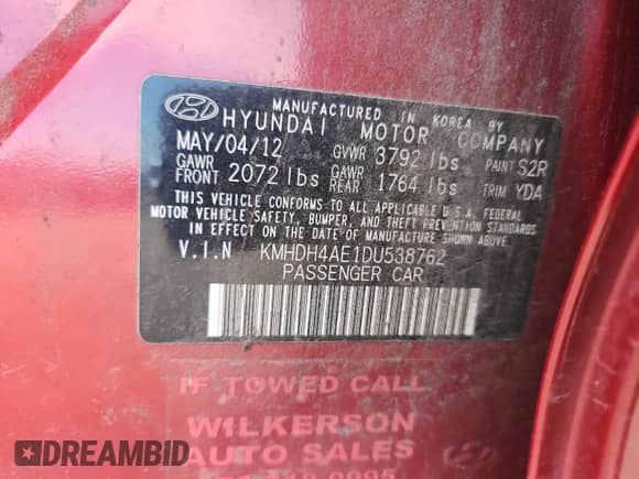 2013 Hyundai Elantra GLS with VIN KMHDH4AE1DU538762, listed as a Copart auction lot 85318345 with 237,461 mi miles and Salvage title. Bid and sale history available at DreamBid. Image 13.