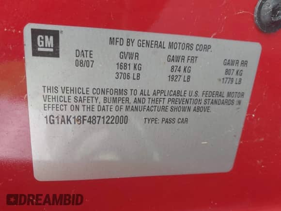 2008 Chevrolet Cobalt LS с VIN 1G1AK18F487122000, выставлен на аукционе IAAI как лот 43543588 с пробегом 110 243 миль миль и . История ставок и продаж доступна на DreamBid. Изображение 9.