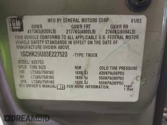 2003 Chevrolet Silverado 2500HD LT with VIN 1GCHK29U03E227520, listed as a IAAI auction lot 43430690 with 169,751 mi miles and . Bid and sale history available at DreamBid. Image 9.