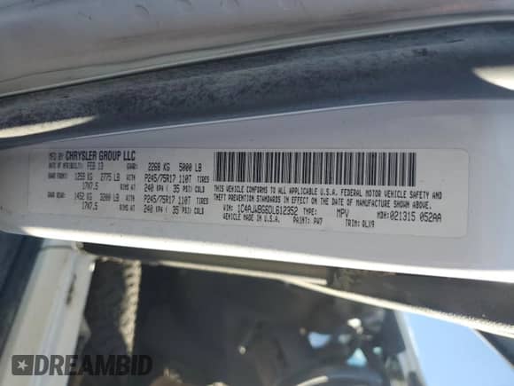 2013 Jeep Wrangler Moab with VIN 1C4AJWBG6DL612352, listed as a Copart auction lot 66005495 with 132,036 mi miles and Salvage title. Bid and sale history available at DreamBid. Image 12.