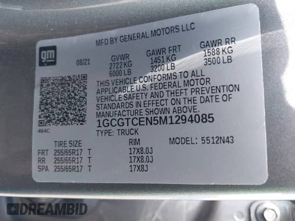 2021 Chevrolet Colorado 4WD LT with VIN 1GCGTCEN5M1294085, listed as a IAAI auction lot 41752482 with 20,163 mi miles and . Bid and sale history available at DreamBid. Image 9.