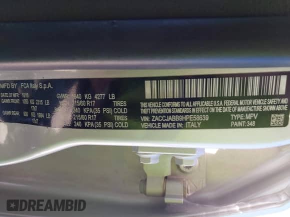 2017 Jeep Renegade Latitude z VIN ZACCJABB9HPE58639, wystawiony jako IAAI lot #42083266 z przebiegiem 154 061 mil mil oraz . Historia ofert i sprzedaży dostępna na DreamBid. Obrazek 9.