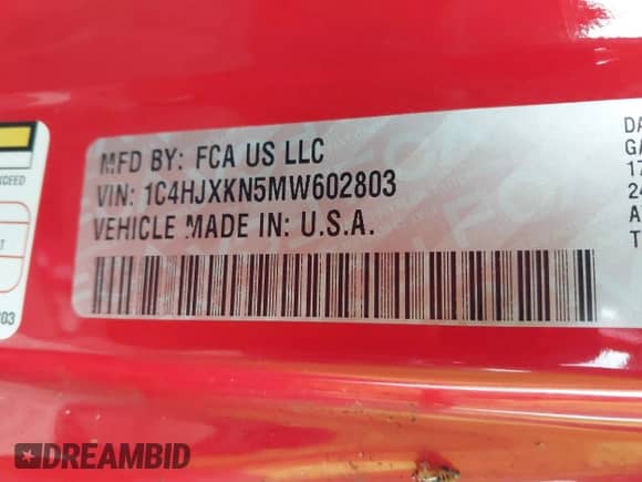 2021 Jeep Wrangler Unlimited Sport with VIN 1C4HJXKN5MW602803, listed as a IAAI auction lot 43550507 with 85,899 mi miles and . Bid and sale history available at DreamBid. Image 9.