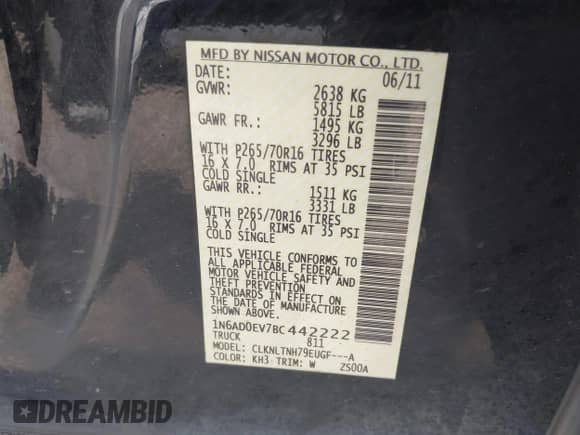 2011 Nissan Frontier Pro-4X z VIN 1N6AD0EV7BC442222, wystawiony jako IAAI lot #42698751 z przebiegiem 158 321 mil mil oraz . Historia ofert i sprzedaży dostępna na DreamBid. Obrazek 9.