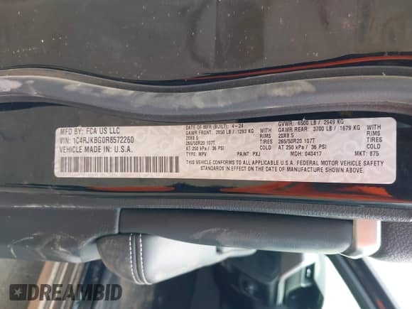 2024 Jeep Grand Cherokee Limited with VIN 1C4RJKBG0R8572260, listed as a IAAI auction lot 42629814 with 12,677 mi miles and . Bid and sale history available at DreamBid. Image 9.