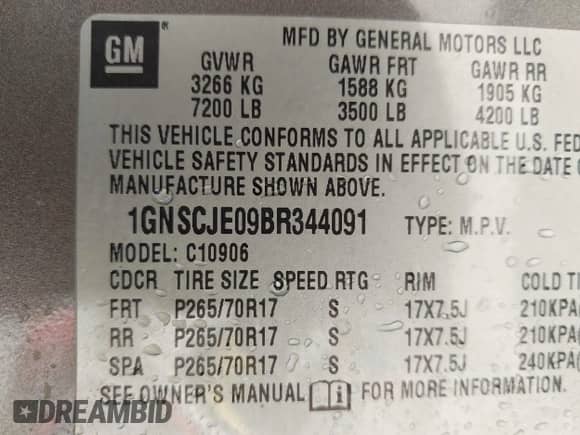 2011 Chevrolet Suburban LT z VIN 1GNSCJE09BR344091, wystawiony jako IAAI lot #43487649 z przebiegiem 182 652 mil mil oraz . Historia ofert i sprzedaży dostępna na DreamBid. Obrazek 9.