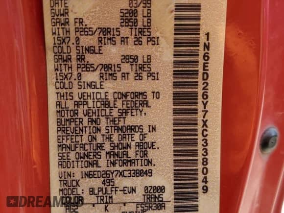 1999 Nissan Frontier XE с VIN 1N6ED26Y7XC338049, выставлен на аукционе Copart как лот 85003475 с пробегом 232 514 миль миль и Чистый • Clean title. История ставок и продаж доступна на DreamBid. Изображение 12.