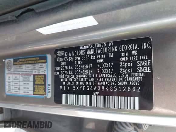 2019 Kia Sorento LX с VIN 5XYPG4A38KG512662, выставлен на аукционе IAAI как лот 42918335 с пробегом 141 054 миль миль и . История ставок и продаж доступна на DreamBid. Изображение 9.