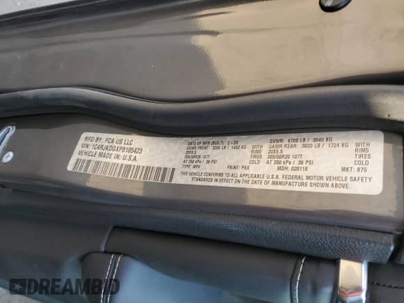 2023 Jeep Grand Cherokee Overland with VIN 1C4RJKDGXP8105423, listed as a Copart auction lot 74804844 with 24,721 mi miles and Salvage title. Bid and sale history available at DreamBid. Image 13.