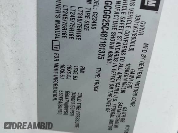 2008 Chevrolet Express Cargo с VIN 1GCGG25C481181375, выставлен на аукционе Copart как лот 63043075 с пробегом Не указан миль и Списание • Salvage title. История ставок и продаж доступна на DreamBid. Изображение 13.