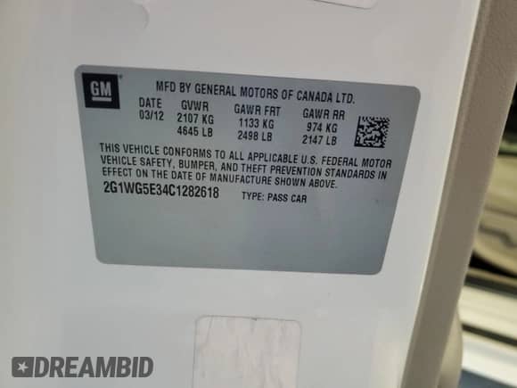 2012 Chevrolet Impala LT Fleet с VIN 2G1WG5E34C1282618, выставлен на аукционе Copart как лот 80585415 с пробегом 141 518 миль миль и Списание • Salvage title. История ставок и продаж доступна на DreamBid. Изображение 12.