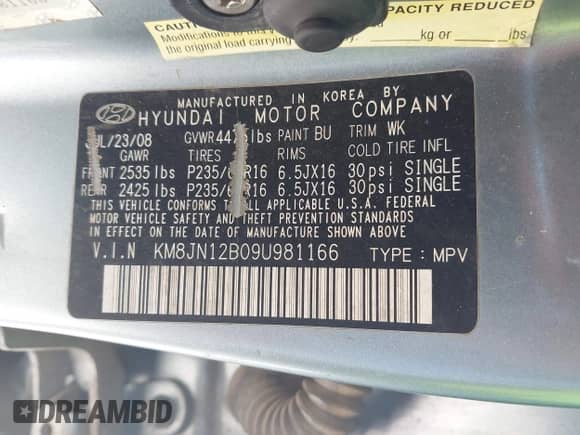 2009 Hyundai Tucson с VIN KM8JN12B09U981166, выставлен на аукционе IAAI как лот 42793716 с пробегом 228 301 миль миль и . История ставок и продаж доступна на DreamBid. Изображение 9.