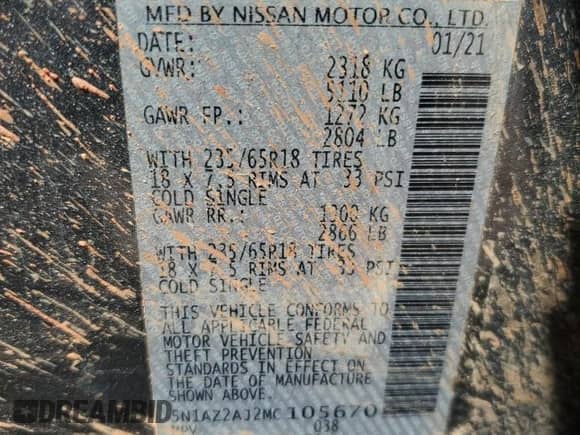 2021 Nissan Murano S with VIN 5N1AZ2AJ2MC105670, listed as a Copart auction lot 80367905 with 118,611 mi miles and Clean title. Bid and sale history available at DreamBid. Image 13.