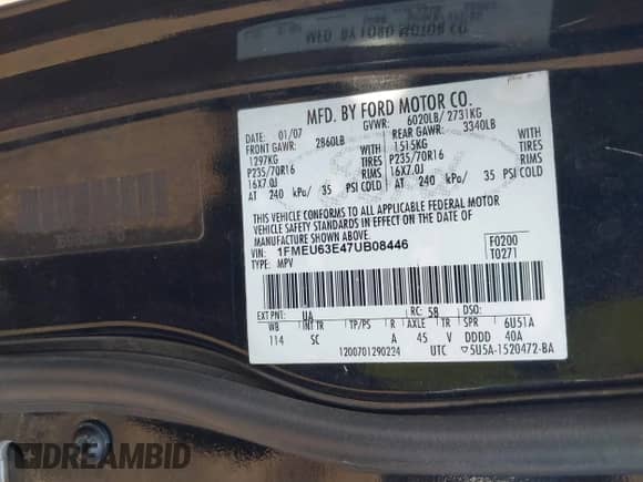 2007 Ford Explorer XLT с VIN 1FMEU63E47UB08446, выставлен на аукционе IAAI как лот 43285352 с пробегом 218 781 миль миль и . История ставок и продаж доступна на DreamBid. Изображение 9.