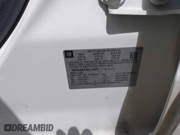 2014 Chevrolet Equinox LT с VIN 1GNALBEK7EZ114413, выставлен на аукционе IAAI как лот 43077021 с пробегом 144 398 миль миль и . История ставок и продаж доступна на DreamBid. Изображение 9.