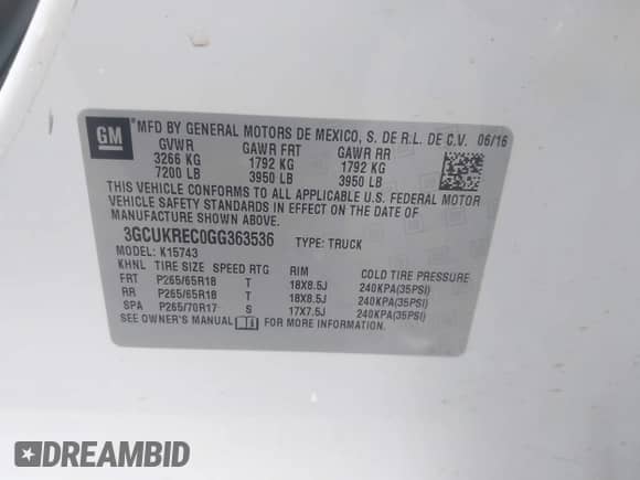 2016 Chevrolet Silverado 1500 LT with VIN 3GCUKREC0GG363536, listed as a IAAI auction lot 42064592 with 99,881 mi miles and . Bid and sale history available at DreamBid. Image 9.