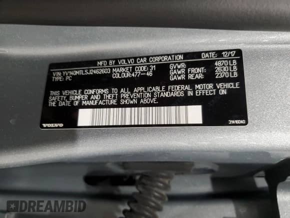 2018 Volvo S60 Dynamic с VIN YV140MTL5J2462603, выставлен на аукционе Copart как лот 55668855 с пробегом 59 667 миль миль и Списание • Salvage title. История ставок и продаж доступна на DreamBid. Изображение 12.
