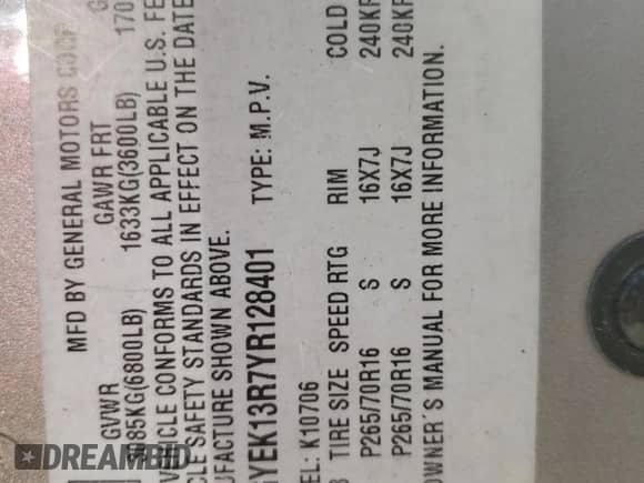 2000 Cadillac Escalade z VIN 1GYEK13R7YR128401, wystawiony jako Copart lot #46227845 z przebiegiem 110 194 mil mil oraz Nie do naprawy • Non repairable. Historia ofert i sprzedaży dostępna na DreamBid. Obrazek 16.