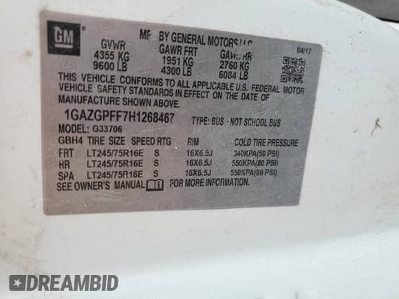 2017 Chevrolet Express Passenger LT с VIN 1GAZGPFF7H1268467, выставлен на аукционе Copart как лот 66323995 с пробегом 83 084 миль миль и Списание • Salvage title. История ставок и продаж доступна на DreamBid. Изображение 13.