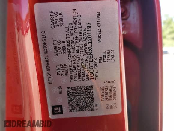 2020 Chevrolet Colorado 4WD ZR2 with VIN 1GCGTEENXL1201197, listed as a Copart auction lot 53338745 with Not provided miles and Salvage title. Bid and sale history available at DreamBid. Image 13.