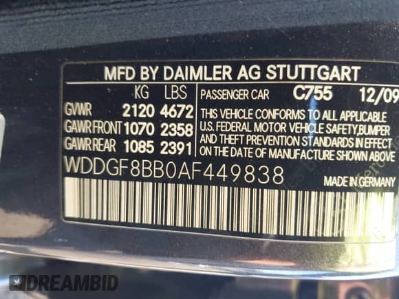 2010 Mercedes-Benz C 300 Sport with VIN WDDGF8BB0AF449838, listed as a IAAI auction lot 43331759 with 135,567 mi miles and . Bid and sale history available at DreamBid. Image 9.