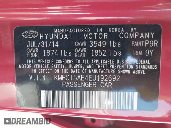 2014 Hyundai Accent GS с VIN KMHCT5AE4EU192692, выставлен на аукционе IAAI как лот 42757516 с пробегом 180 185 миль миль и . История ставок и продаж доступна на DreamBid. Изображение 9.