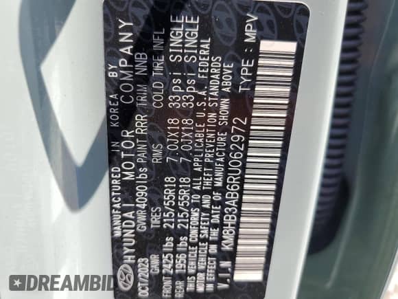 2024 Hyundai Kona SEL с VIN KM8HB3AB6RU062972, выставлен на аукционе Copart как лот 59031604 с пробегом 9 840 миль миль и Списание • Salvage title. История ставок и продаж доступна на DreamBid. Изображение 14.