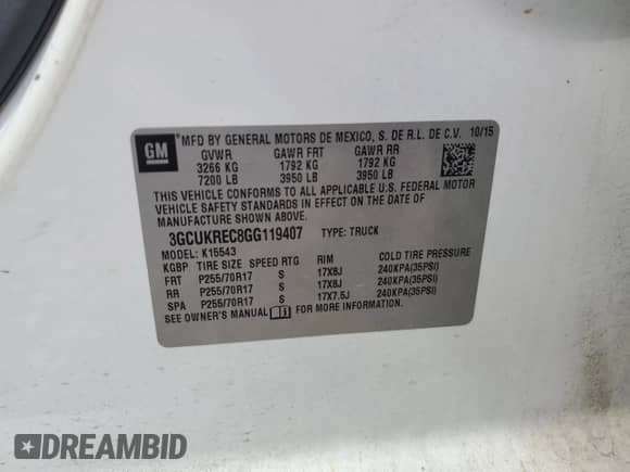 2016 Chevrolet Silverado 1500 LT z VIN 3GCUKREC8GG119407, wystawiony jako Copart lot #60199245 z przebiegiem 177 328 mil mil oraz Szkoda całkowita • Salvage title. Historia ofert i sprzedaży dostępna na DreamBid. Obrazek 13.