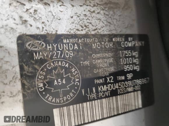 2009 Hyundai Elantra GLS с VIN KMHDU45D39U786967, выставлен на аукционе Copart как лот 65559755 с пробегом 141 327 миль миль и Чистый • Clean title. История ставок и продаж доступна на DreamBid. Изображение 12.