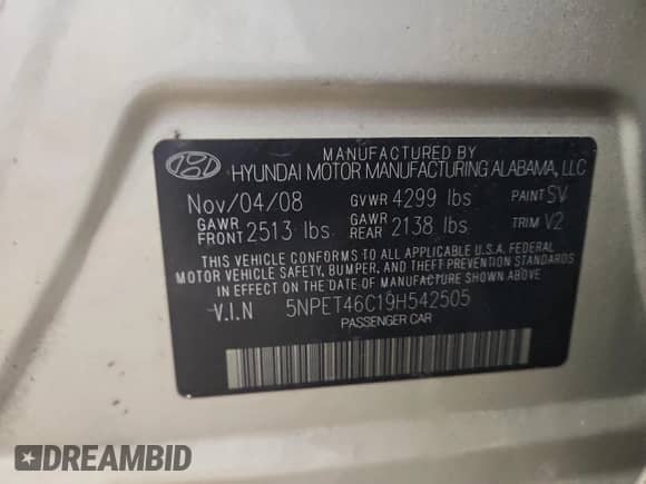 2009 Hyundai Sonata GLS с VIN 5NPET46C19H542505, выставлен на аукционе Copart как лот 82574665 с пробегом 74 999 миль миль и Чистый • Clean title. История ставок и продаж доступна на DreamBid. Изображение 12.