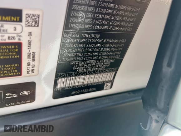 2018 Land Rover Range Rover Sport HSE Dynamic with VIN SALWV2SV3JA698608, listed as a Copart auction lot 61170055 with 44,784 mi miles and Clean title. Bid and sale history available at DreamBid. Image 10.
